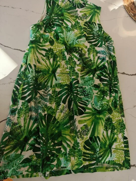 Tommy Bahama Tropical Leaf Print Dress Sleeveless A-Line Mini Resort Vacation Ha - Picture 8 of 13